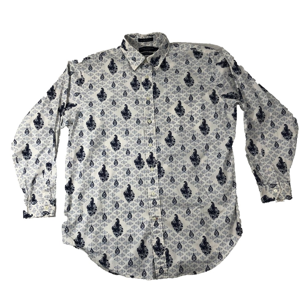 Daniel Cremieux Shirt Men's Large‎ White Blue Paisley Long Sleeve Button Up
